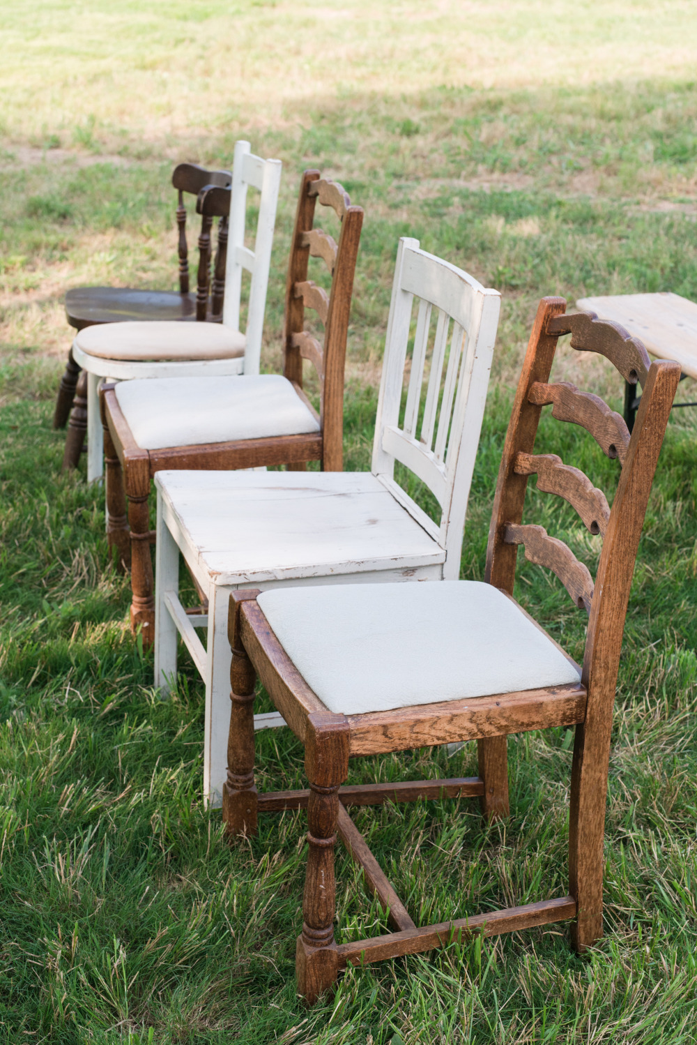 mismatched vintage wedding ceremony seating
