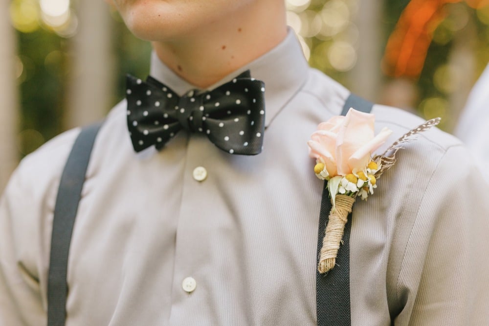 Polka dot bow tie with boutonniere