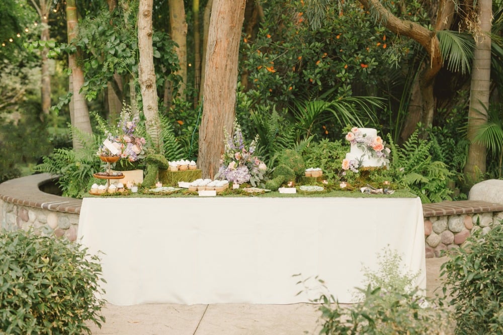 Moss and floral dessert table