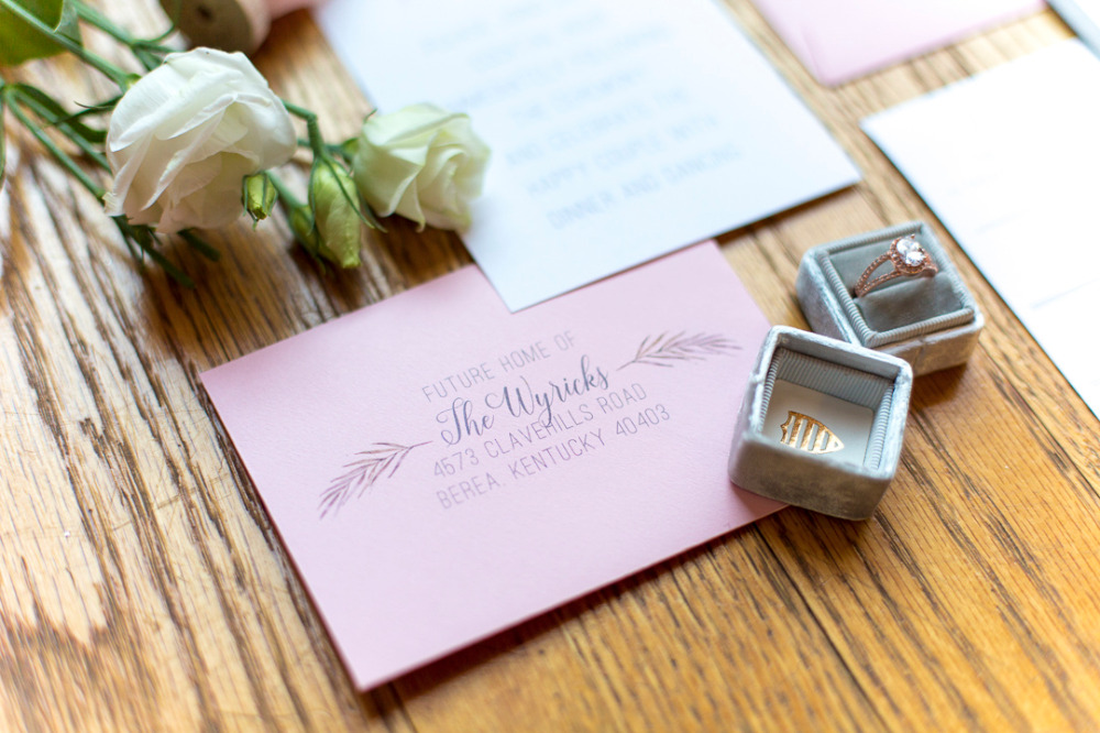 pink wedding stationery details