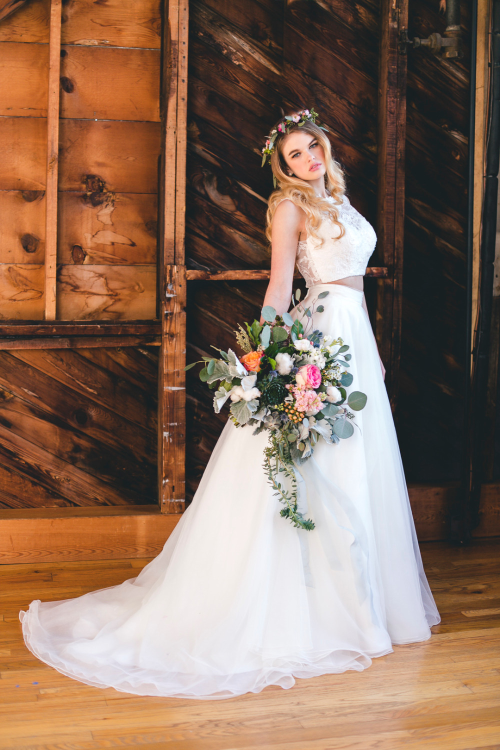 stunning crop top wedding dress