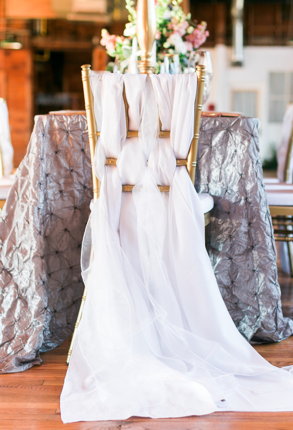 pretty white wedding chair draping