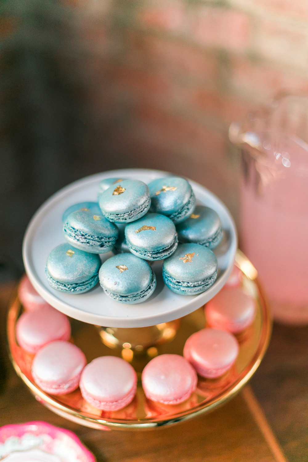blue and pink shimmer macarons