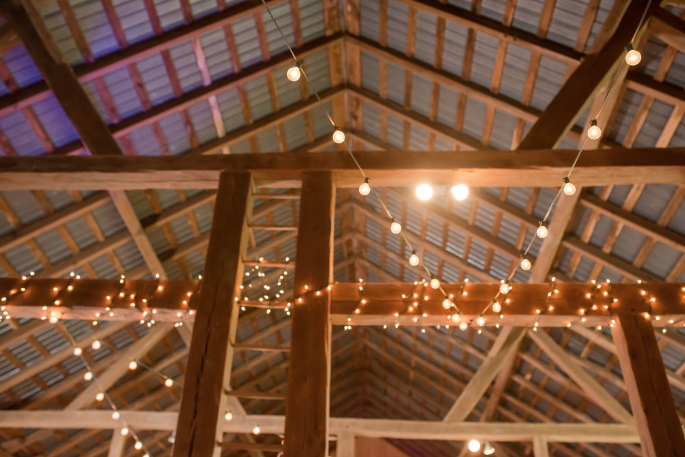 wedding reception barn lighting