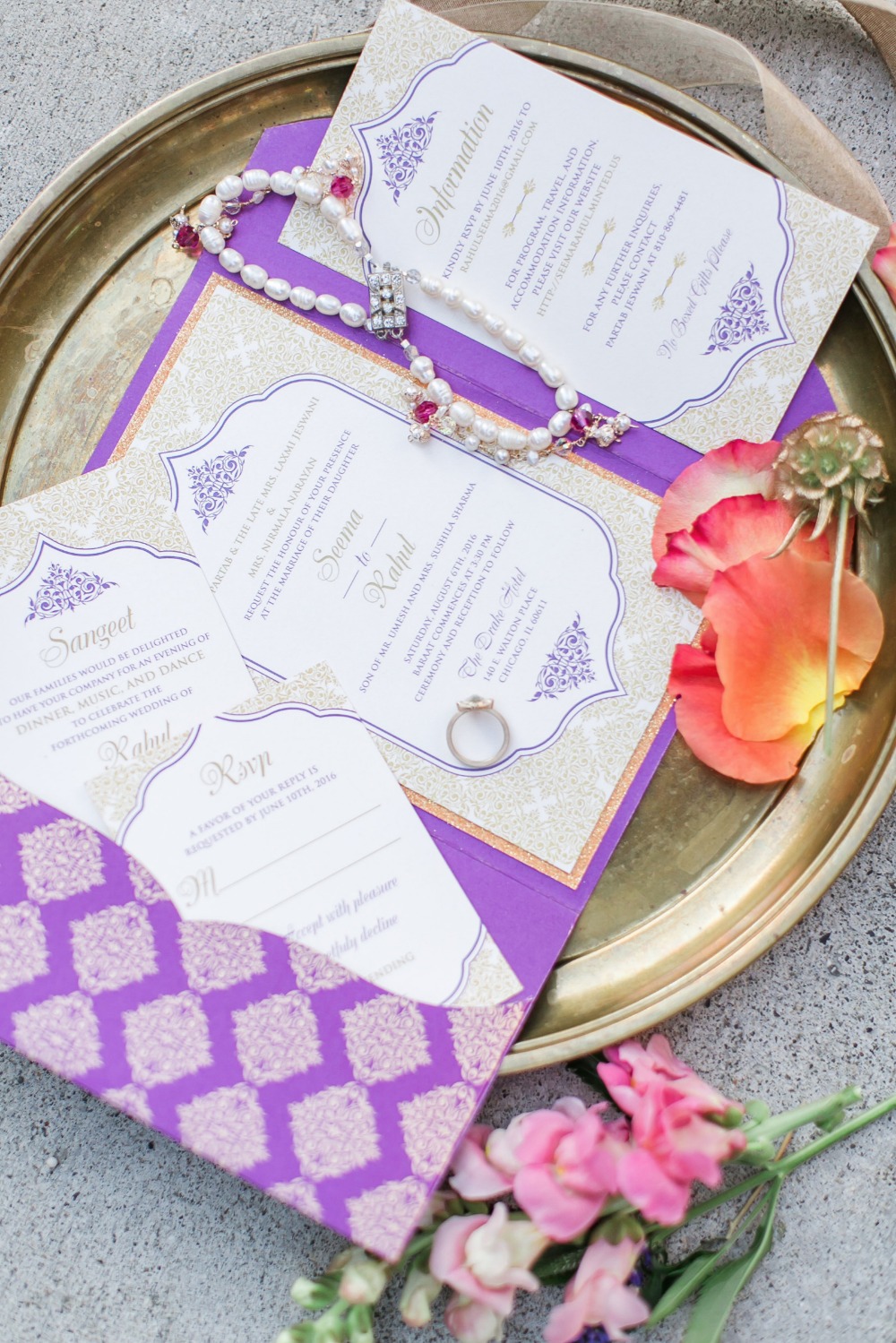 Purple exotic wedding invitation suite
