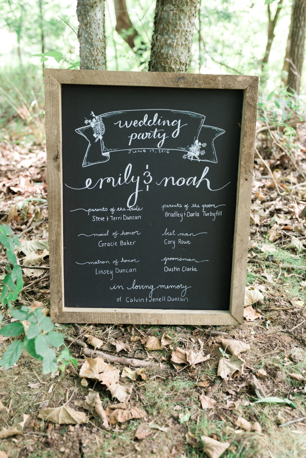 wedding party chalkboard sign