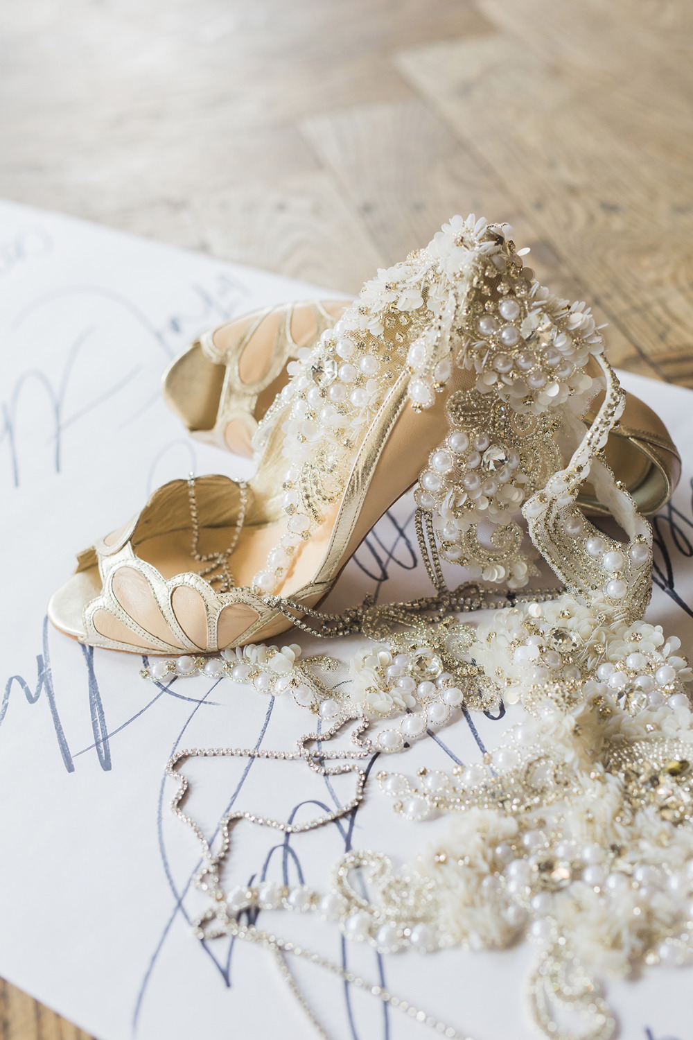 wedding shoes and bejeweled accessories