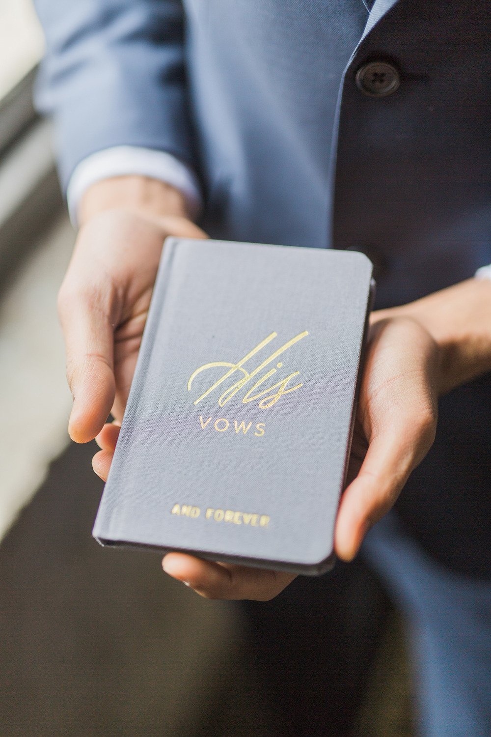 stylish blue grooms vow book