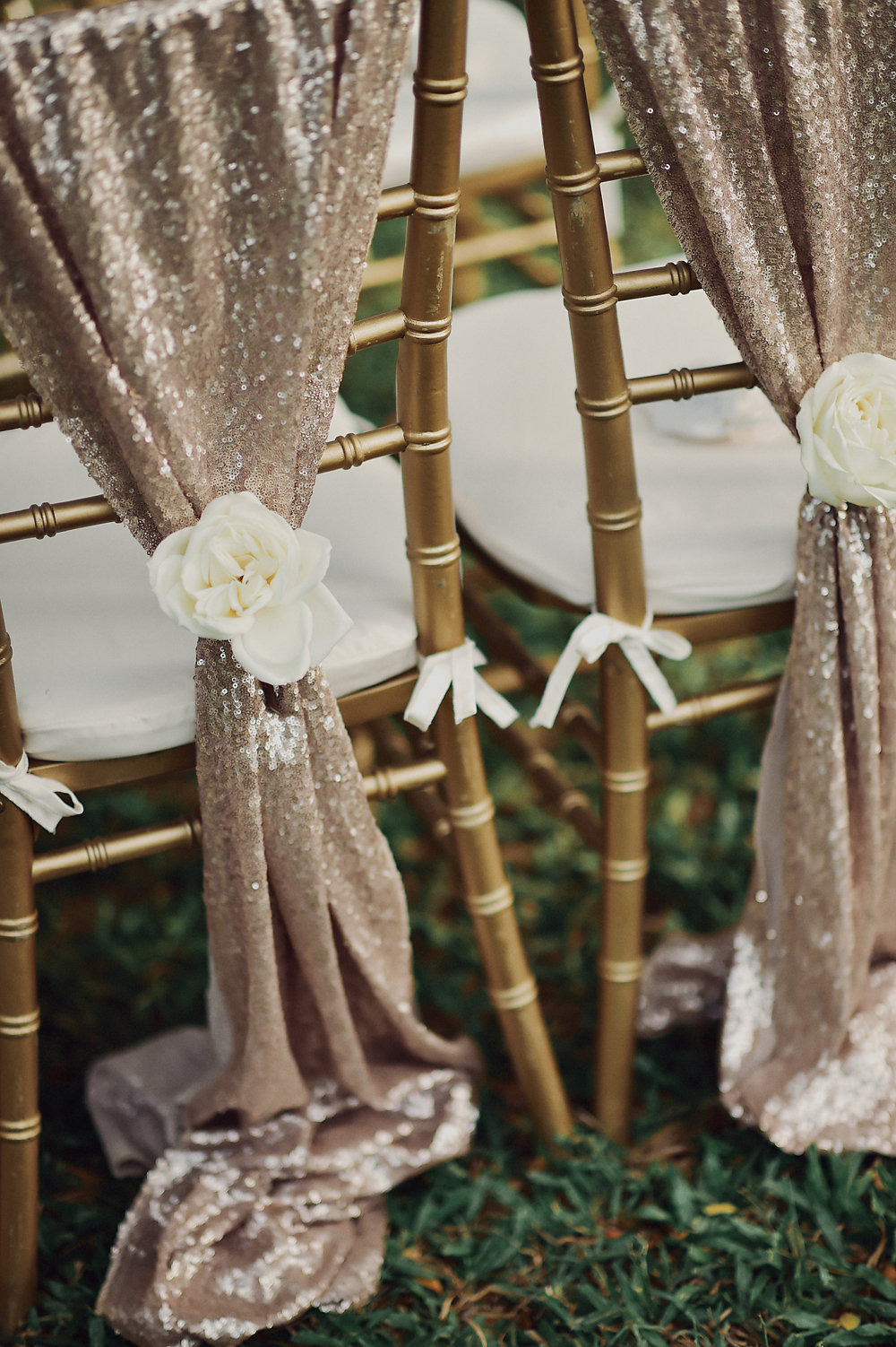 rose gold sequin chair drapes