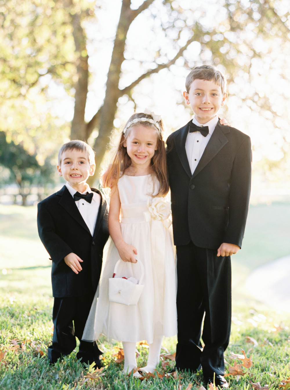 classic black and white flower girl and ring bearers