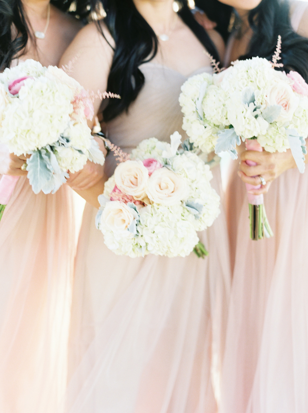 pink and white wedding bridesmaids bouquets