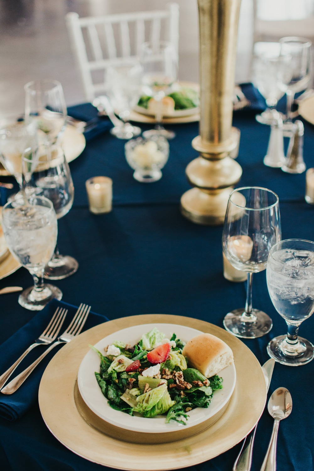 Gold and navy table setting