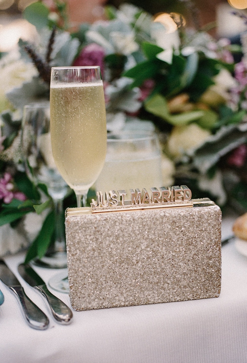 Sparkly gold just married clutch