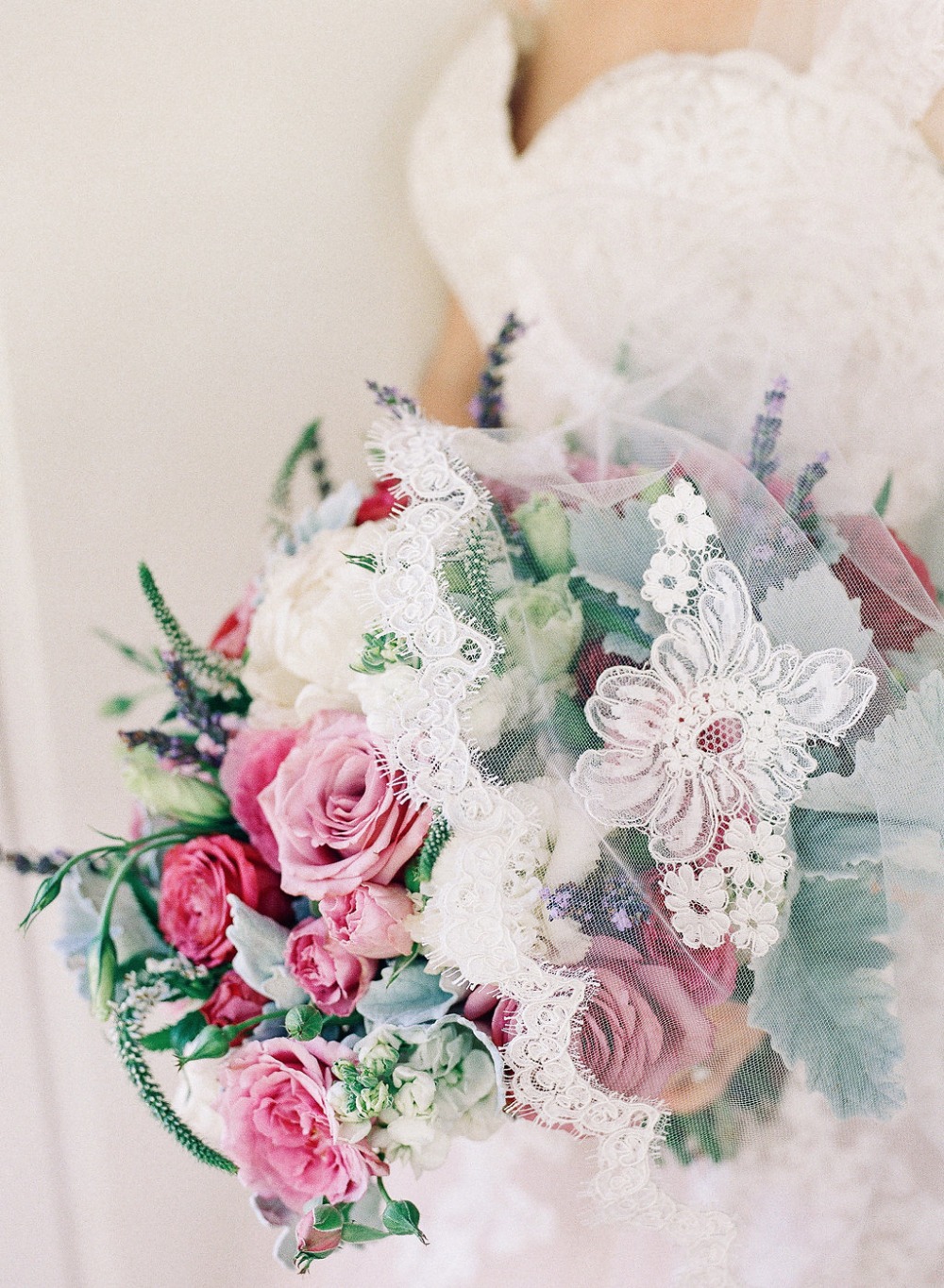 Bouquet and wedding veil portrait