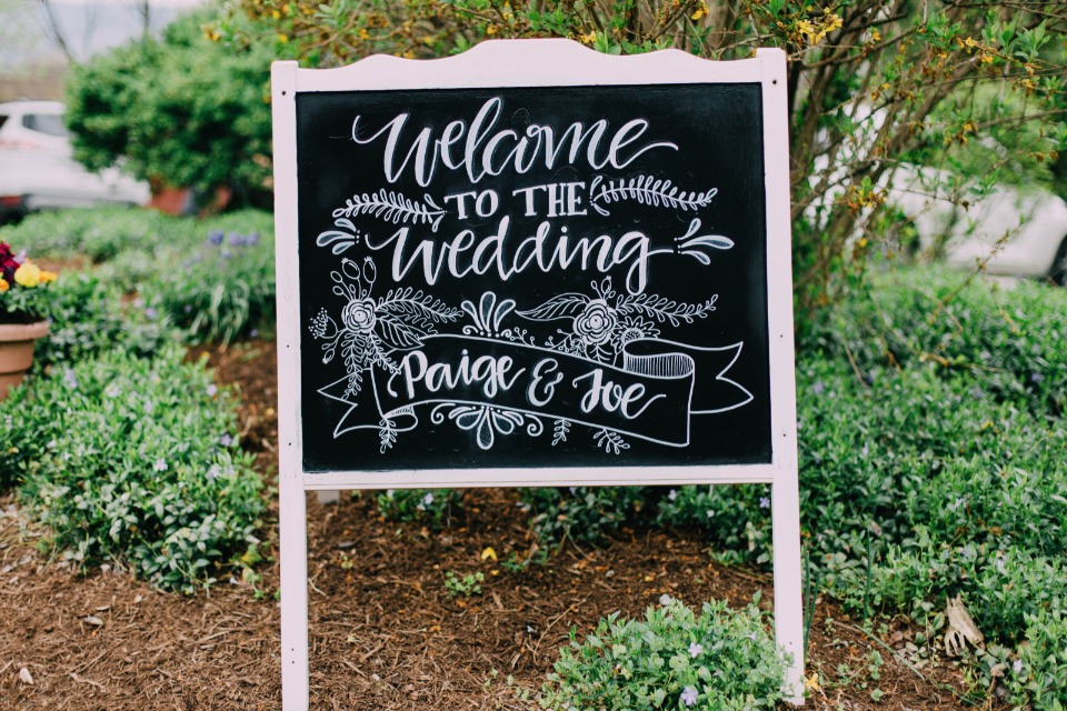 chalkboard calligraphy wedding sign