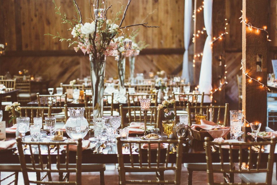 romantic pink and gold wedding reception