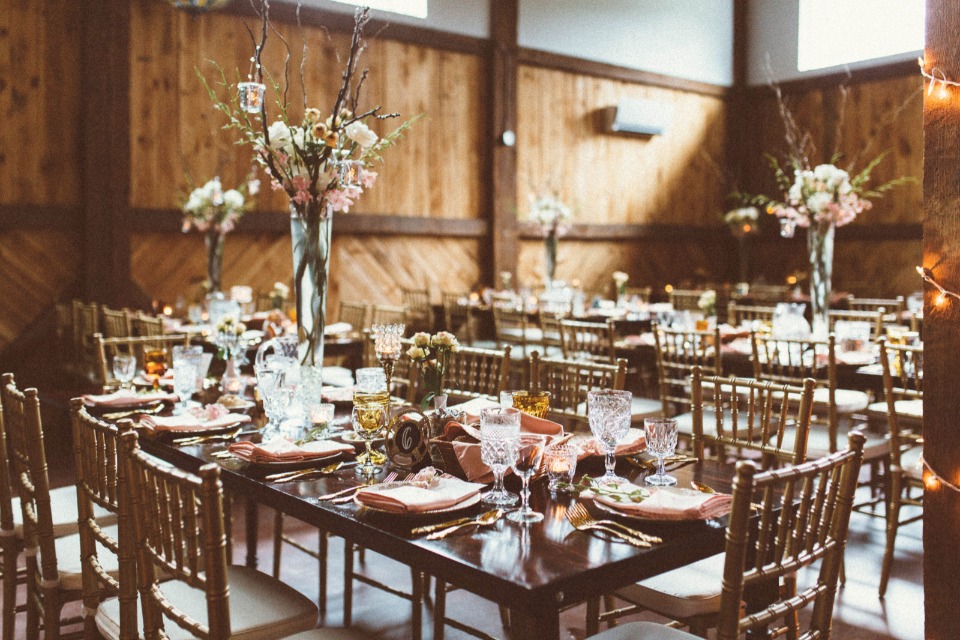 gold and pink wedding reception decor