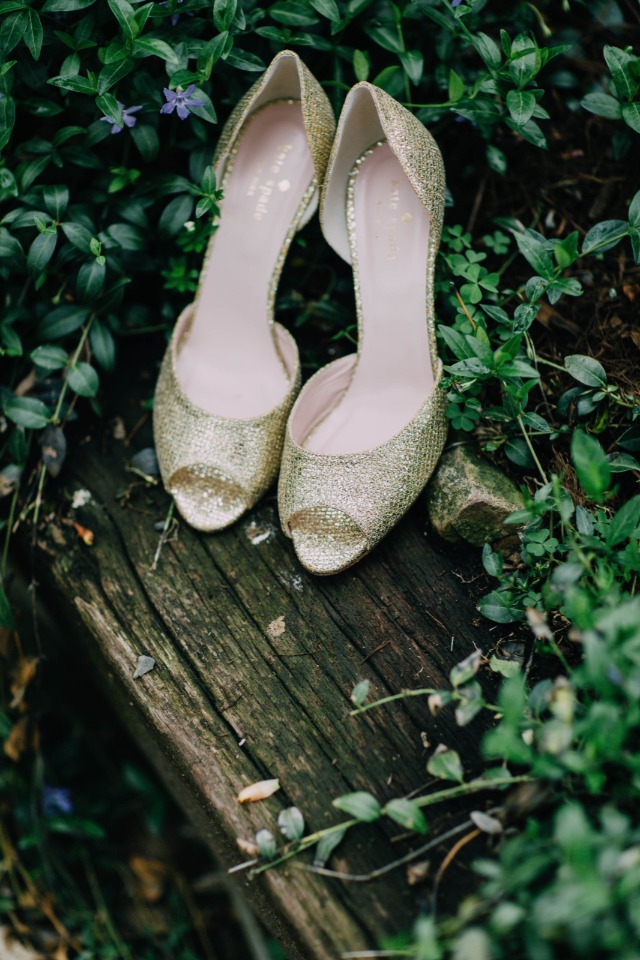 gold glitter Kate Spade wedding shoes
