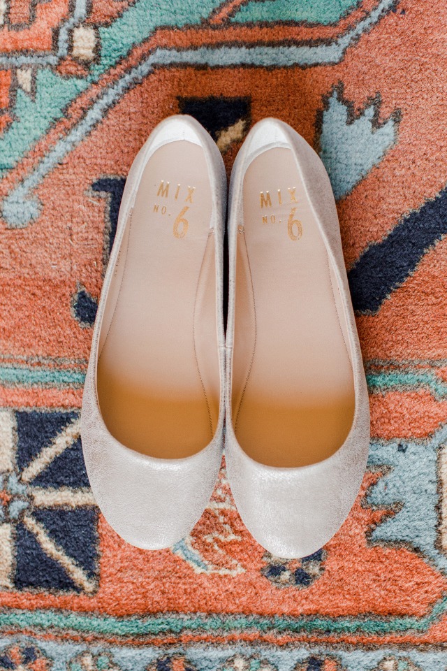 Mix No 6 champagne shimmer ballet flats on vibrant rug