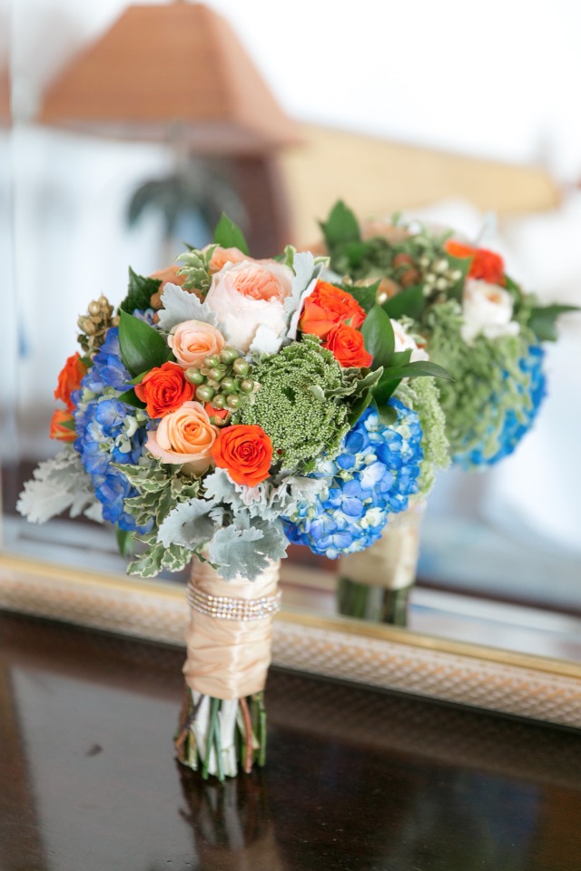 blue and orange wedding bouquet
