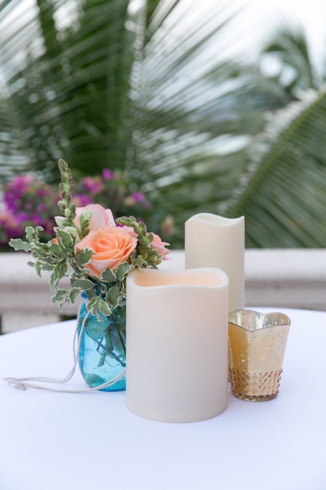 faux candle and flower centerpiece