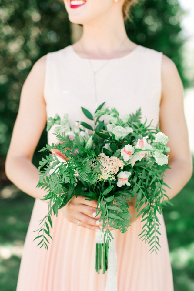 blush bridesmaid with organic bouquet