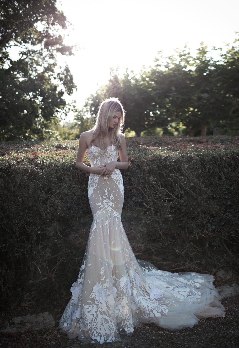 nude illusion and romantic wedding gown