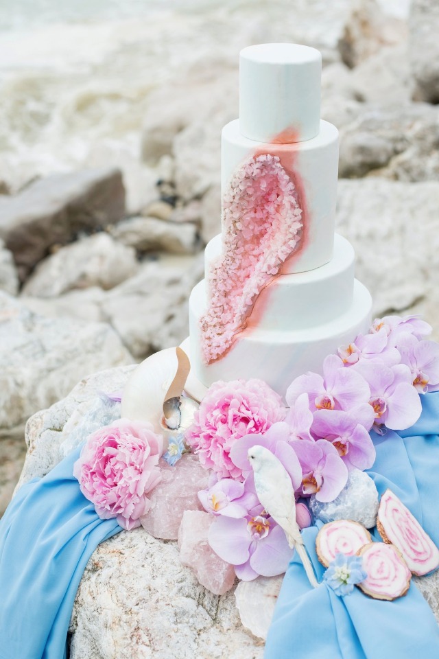 pink geode wedding cake