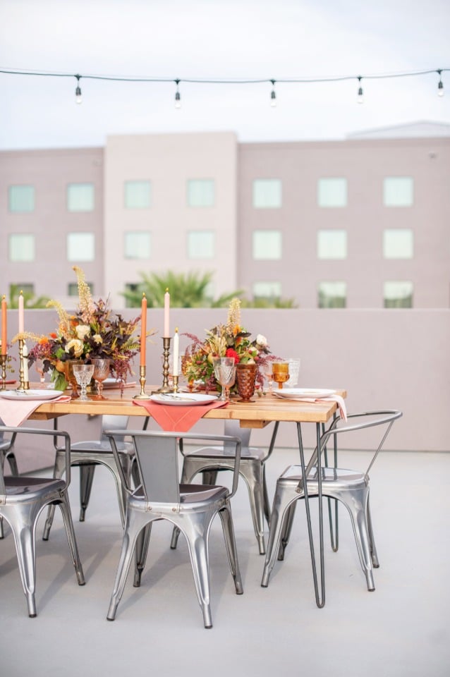 modern rooftop boho wedding reception idea