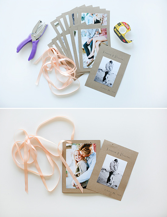 DIY wedding favors with photos ribbon and hole punch
