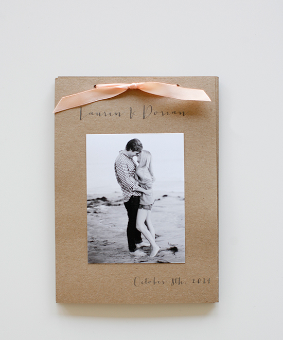 Handmade wedding photo album with beach image insert