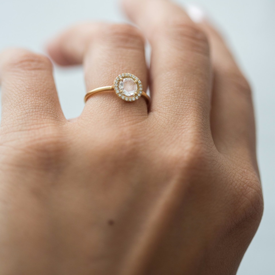 Large white diamond aura ring