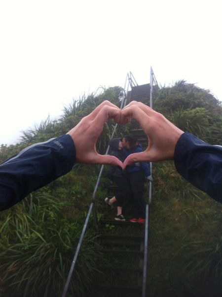 Darcy and Brandi's Real Life Sunrise Proposal in the Rain at Haiku Stairs