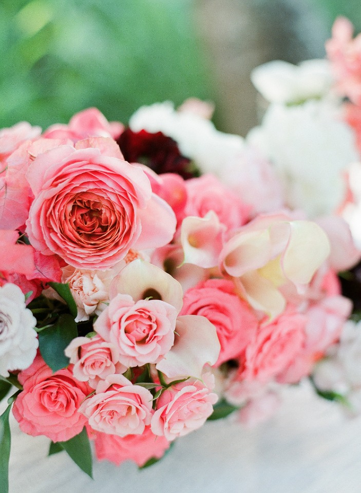 assorted pink wedding flowers