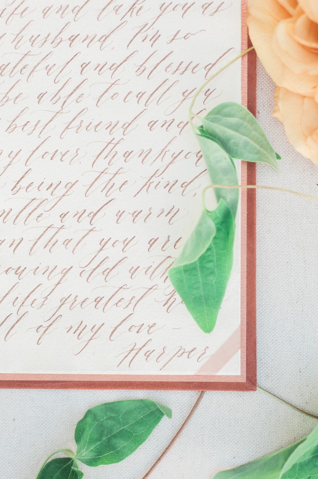 a touch of old world class with calligraphy vows written by Wedding Story Writer