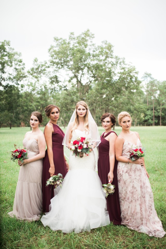mix and matched bridesmaids