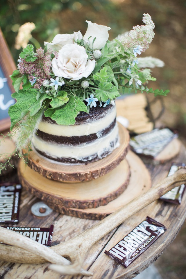 chocolate naked cake with a gorgeous flower topper