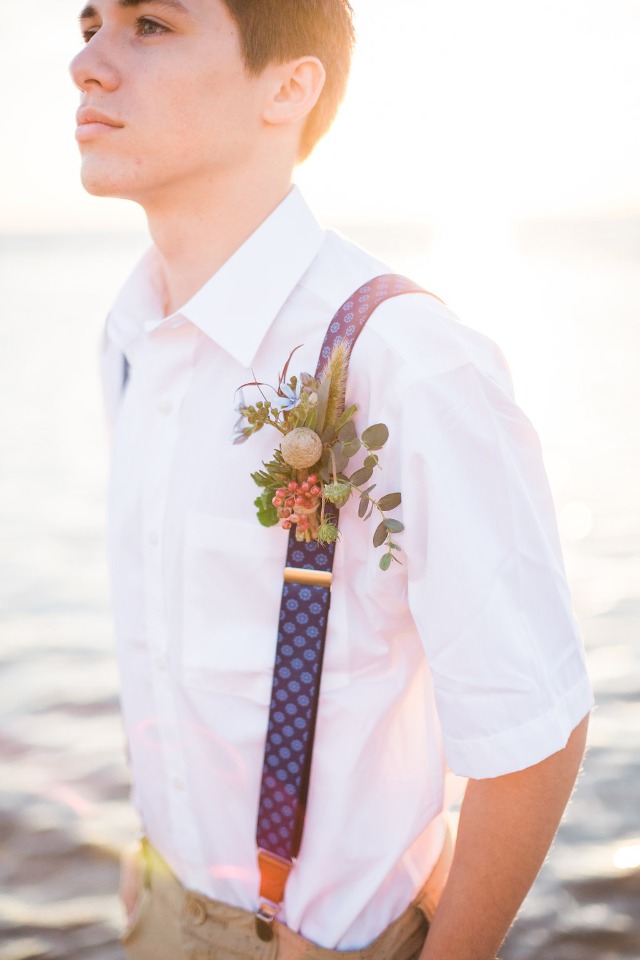 casual groom look suspenders and khakis