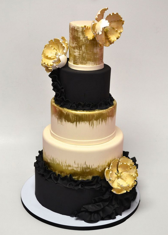 gold and chalkboard cake