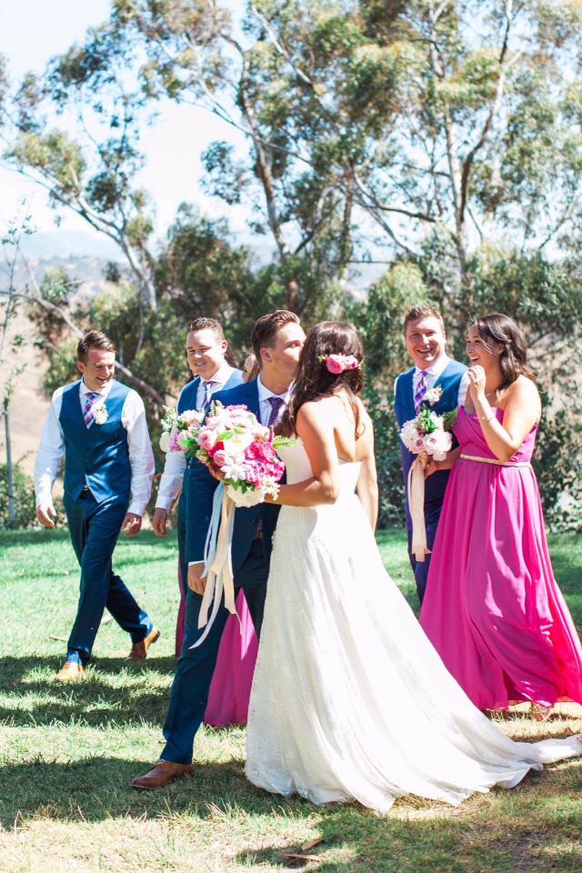 blue and pink wedding party