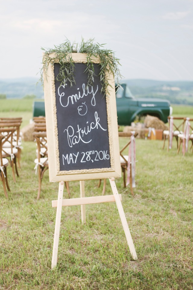 Emily and Patrick wedding sign on farm May 28 2016