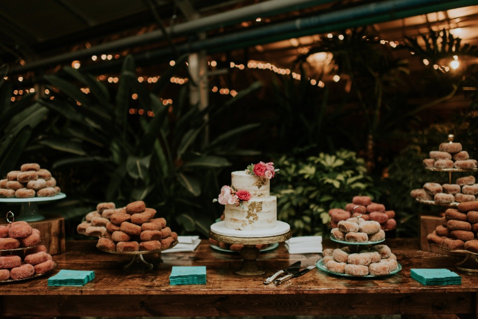 wedding cake and donut bar