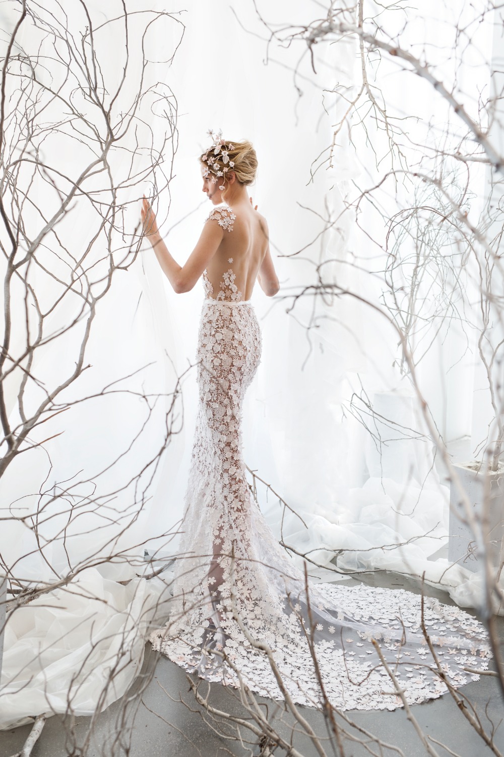ethereal floral wedding dress by Mira Zwillinger