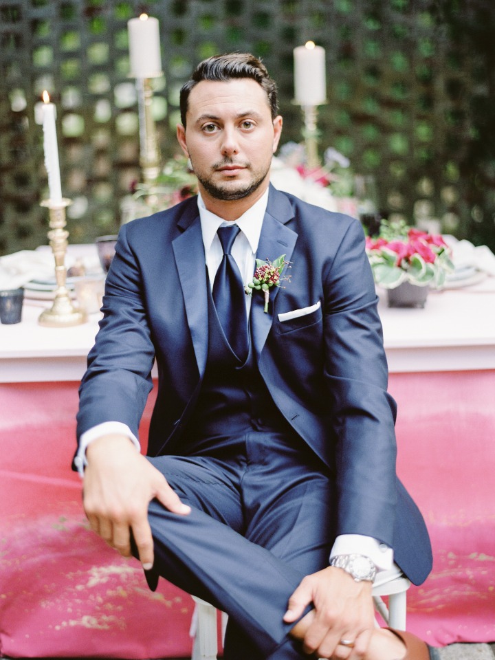 groom in all blue wedding suit