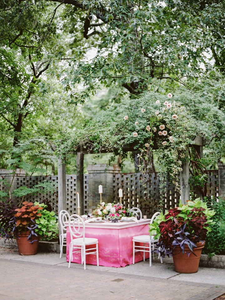 pink garden wedding table