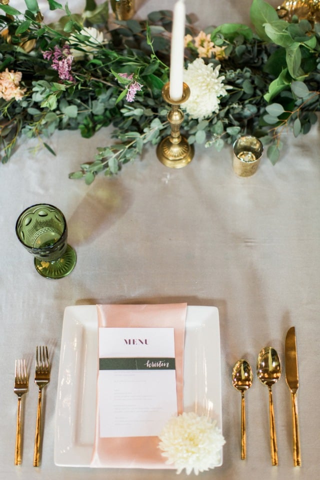 grey white and gold wedding table setting
