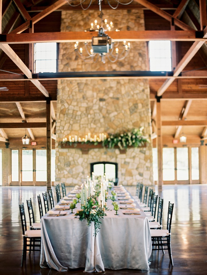 chic rustic wedding reception with family style seating