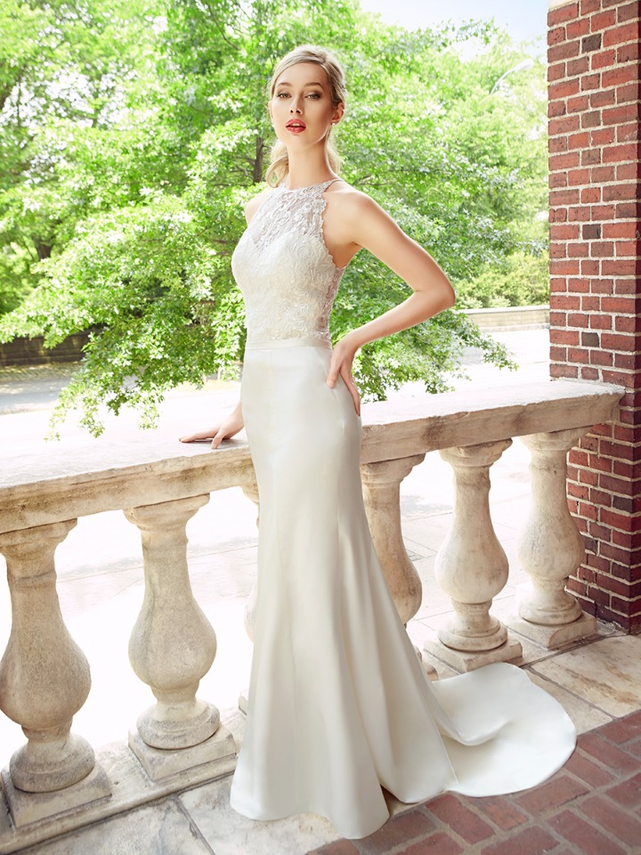 Elegant halter neck satin wedding gown