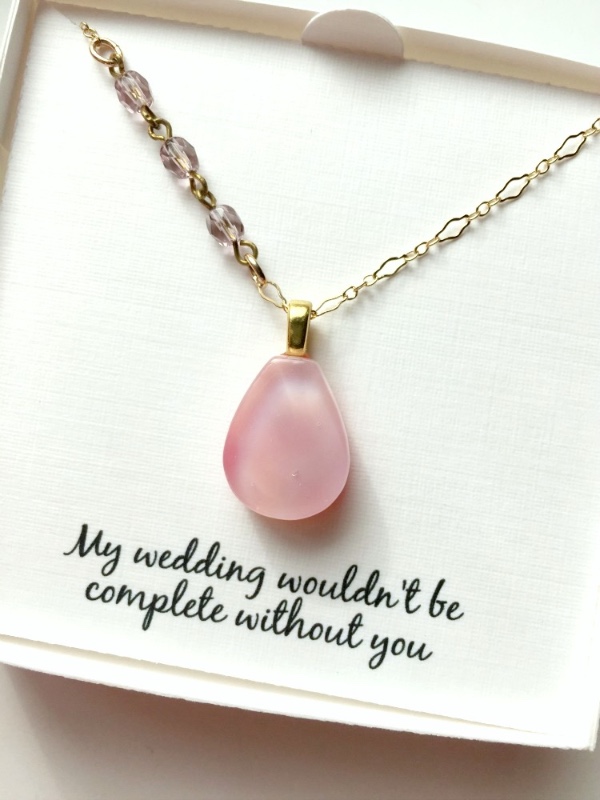 Pink pendant necklace wedding bridesmaid gift