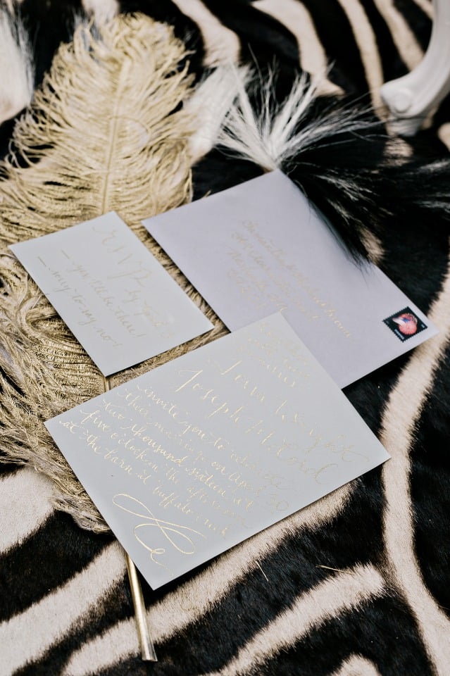 soft grey and gold wedding invitation